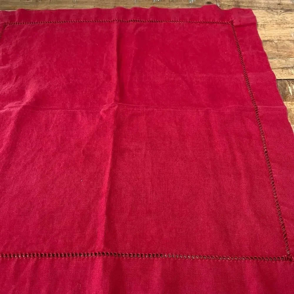 Pottery Barn Hemstitch Linen Square Dinner Napkins Set of 3 Red 22